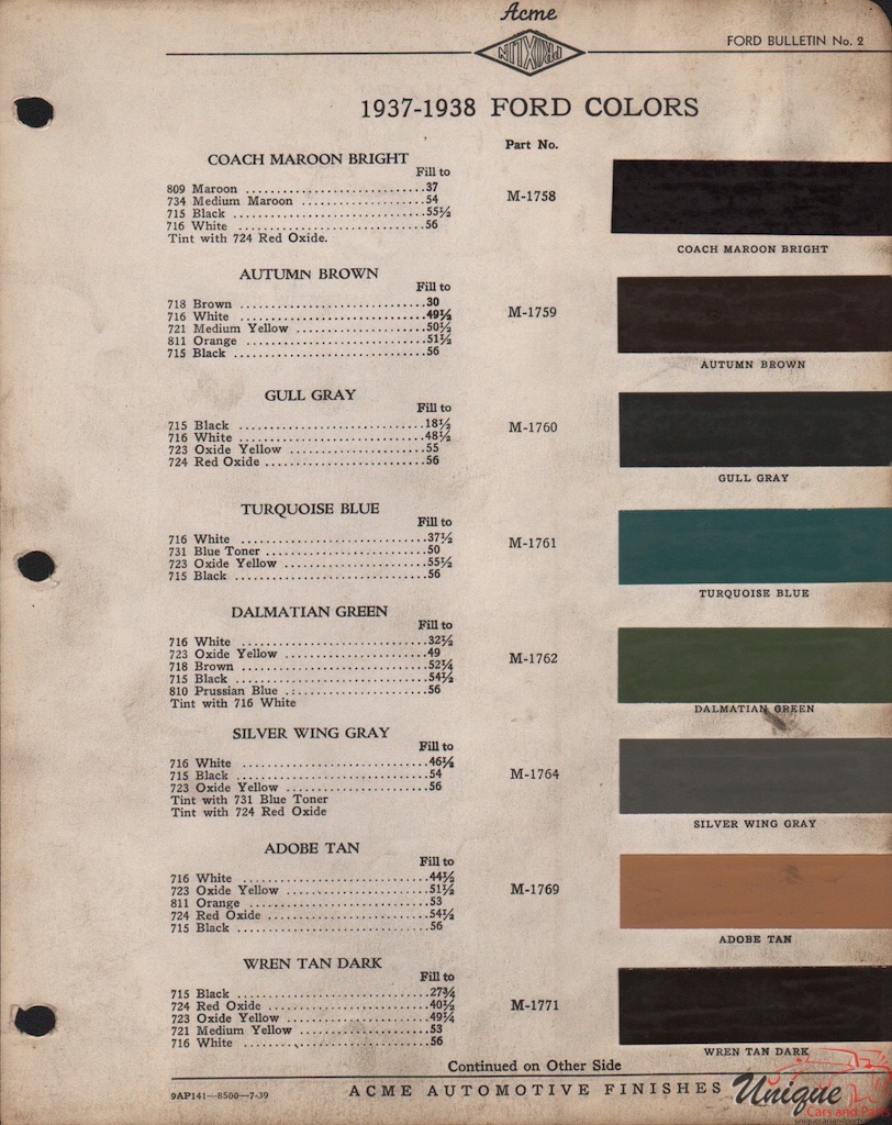1938 Ford Paint Charts Acme